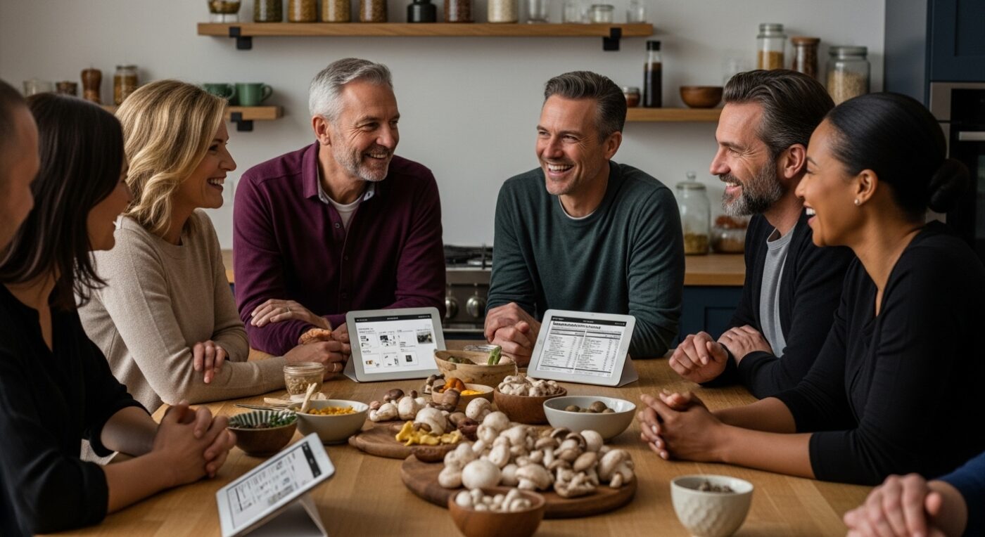 mushroom nutrition, healthy cooking, diverse group